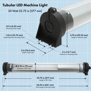 Tubular LED Machine Light 20 Watt 22.72 in (577mm) with Glass Diffuser