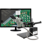 Stereo Zoom Trinocular Micrsocope SPZHT-135 [21x-135x] on Ultra Glide Boom Stand, FOI with Mighty Cam Pro Auto Focus