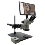 Stereo Zoom Microscope SPZV-50 [6.7x–50x] with Mighty Cam Eidos 4K XL Camera/Monitor on Ultra Glide Stand
