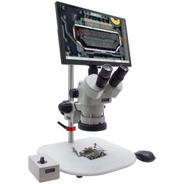 Stereo Zoom Microscope SPZV-50 [6.7x - 50x] With Mighty Cam Eidos 4K XL on Ergo Post Stand
