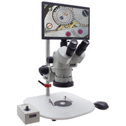 Stereo Zoom Microscope SPZV-50 [6.7x - 50x] With Mighty Cam Eidos 4K on Ergo Post Stand