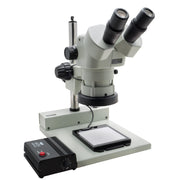 Stereo Zoom Binocular Microscope SPZ-50[6.75x to 50x]on Post Stand with Integrated LED Light and LED Backlight