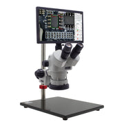 Stereo Zoom Trinocular Microscope SPZV-50 [6.75x–143x], Eidos 4K Camera/Monitor with Post Stand