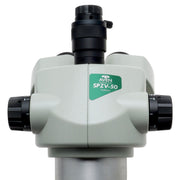 Stereo Zoom Trinocular Microscope SPZV-50 [6.75x–50x] with Mighty Cam Eidos 4K XL Camera/Monitor on Post Stand with LED Backlight