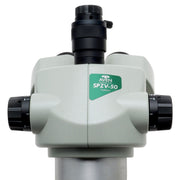 Stereo Zoom Trinocular Microscope SPZV-50[6.75x to 50x]on Post Stand with Eidos Camera, Integrated LED Light, and LED Backlight