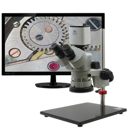 Stereo Zoom Trinocular Microscope SPZV-50 [6.7x - 50x] with Mighty Cam Pro Auto Focus on PLED Stand