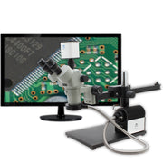 Stereo Zoom Trinocular Micrsocope SPZV-50  [6.7x-50x] on Ultra Glide Boom Stand, FOI with Mighty Cam Pro Auto Focus