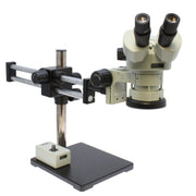 Stereo Zoom Binocular Microscope SPZ-50 [6.75x-50x] on Double Arm Boom Stand & Integrated LED Light