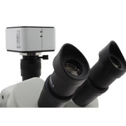 Stereo Zoom Trinocular Microscope SPZV-50 [6.75x-50x] on Ultra Glide Boom Stand, LED FOI & USB 6M Camera