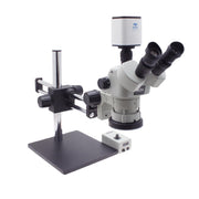Stereo Zoom Trinocular Microscope SPZV-50 [6.7x - 50x] with Mighty Cam Pro Auto Focus on Double Arm Boom Stand