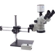 Stereo Zoom Trinocular Microscope SPZV-50 [6.7x - 50x] with Mighty Cam Pro Auto Focus on Double Arm Boom Stand