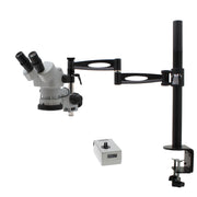 Stereo Zoom Binocular Microscope SPZ-50 [6.7x – 50x] on Compact Articulating Arm Stand with LED Ring Light and Tiltable Arbor