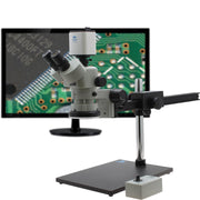 Stereo Zoom Trinocular Microscope SPZV-50 [6.7x - 50x] With Mighty Cam Pro Auto Focus Auto Focus Camera on Ultra-Glide Stand