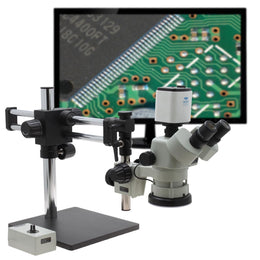 Stereo Zoom Trinocular Microscope SPZV-50 [6.7x - 50x] on DABS Stand Stand Mighty Cam Pro Auto Focus and Tiltable Arbor
