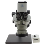 Stereo Zoom Trinocular Microscope SPZV-50 [6.7x - 50x] on DABS Stand Stand Mighty Cam Pro Auto Focus and Tiltable Arbor