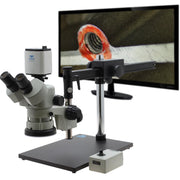 Stereo Zoom Microscope SPZV-50 [6.7x - 50x] on Ultra Glide Stand with Tiltable Arbor and Mighty Cam Pro Auto Focus Auto Focus Camera