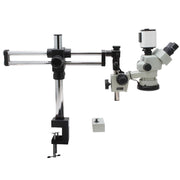 Stereo Zoom Microscope SPZV-50 [6.7x-50x] with Mighty Cam Pro Auto Focus Auto Focus Camera on DABS Stand with Table Clamp, LED Focus Mount, and Tiltable Arbor