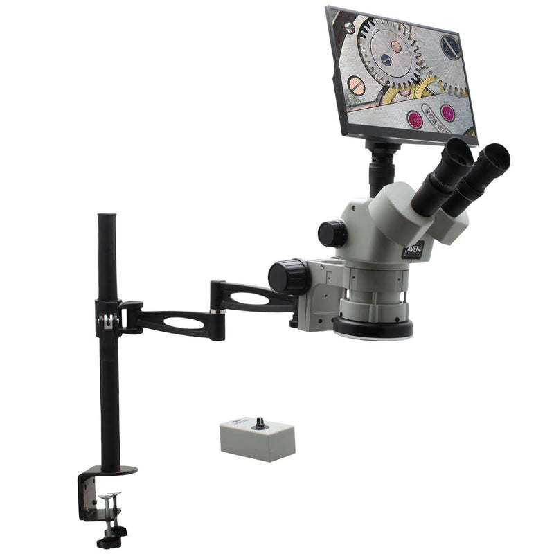 Stereo Zoom Microscope SPZV-50 [6.7x – 50x] on Compact Articulating Arm  Stand with Mighty Cam Eidos Camera/Monitor