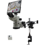 Stereo Zoom Microscope SPZV-50 [6.7x – 50x] on DABS Stand with table clamp  LED Ring Light