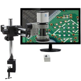 Digital Microscope Mighty Cam Pro Auto Focus [7 -70x] on Double Arm Boom Stand with LED Focus Mount + HD Monitor