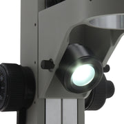 DSZV-44 Trinocular Stereo Zoom Microscope [10x - 44x] on Track Stand with Top and Bottom LEDs