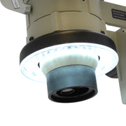 SPZHT-135 Stereo Zoom Microscope [21x - 135x] on Dual Arm Boom Stand with Integrated Ring Light