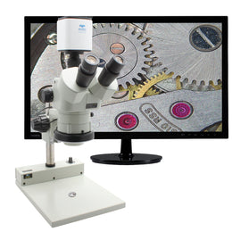 Stereo Zoom Trinocular Microscope SPZV-50 [6.7x - 50x] with Mighty Cam Pro Auto Focus on PLED Stand