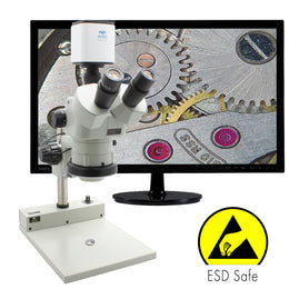 Stereo Zoom Trinocular Microscope SPZV-50E  [6.7x - 50x] with Mighty Cam Pro Auto Focus on PLED Stand ESD Safe