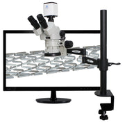 Stereo Zoom Microscope SPZV-50 [6.7x - 50x] with Mighty Cam Pro Auto Focus on Compact Articulating Arm Stand