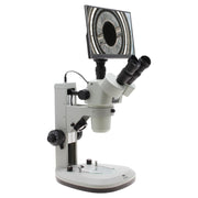 SPZV-50 Trinocular Stereo Zoom Microscope [6.7x - 50x] on Track Stand with Top and Bottom LEDs
