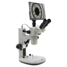 SPZV-50 Trinocular Stereo Zoom Microscope [6.7x - 50x] on Track Stand with Top and Bottom LEDs
