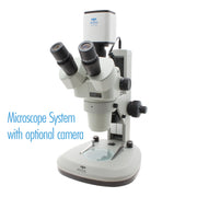 SPZV-50 Trinocular Stereo Zoom Microscope [6.7x - 50x] on Track Stand with Top and Bottom LEDs